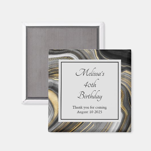 金ゴールド&グレイモダンアゲートジオードミネラル誕生日 マグネット (正面/裏面)