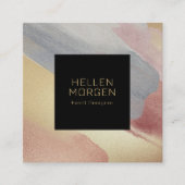 金ゴールド、グレーおよびバラ-金ゴールドブラシストローク スクエア名刺 (正面)