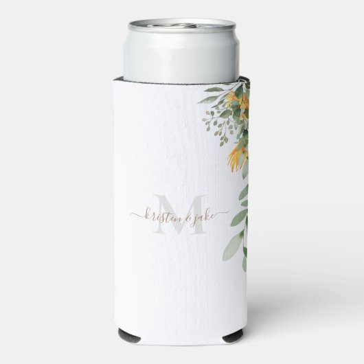 金ゴールド&グレーモノグラム&スクリプト名ひまわり販売 スリム缶クーラー (Seltzer裏面)