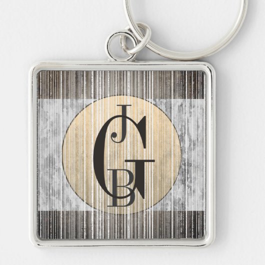 金ゴールド、グレー大理石およびパタストライプーンキーチェーン キーホルダー (正面)