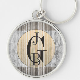 金ゴールド、グレー大理石、およびストライプパターン キーホルダー