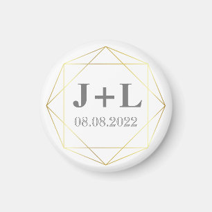 金ゴールド·グレー·モノグラム·ウェディングは、日付の都合を除く マグネット