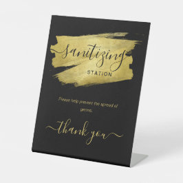 金ゴールド·コビッド·サニタイジング·ステーション·ウェディング·パーティー·ブラック  台座サイン
