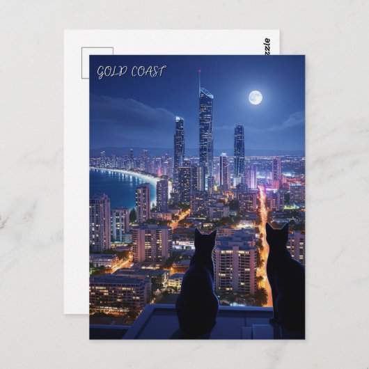 金ゴールド・コースト・オーストラリアの猫の夜 ポストカード (正面/裏面)