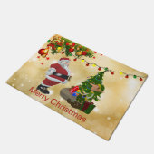 金ゴールド,シャイニー,サンタクロース&小妖精や小人,クリスマス ドアマット (アングル)