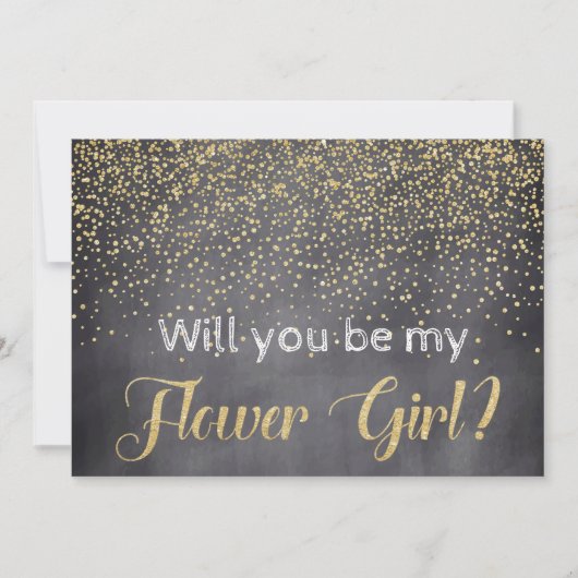 金ゴールド&シャルボード私の花の女の子？ 招待状 (正面)