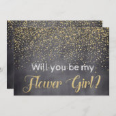 金ゴールド&シャルボード私の花の女の子？ 招待状 (正面/裏面)