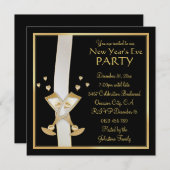金ゴールド·シャンパンオン·ブラック·ニューイヤー·パーティー 招待状 (正面/裏面)