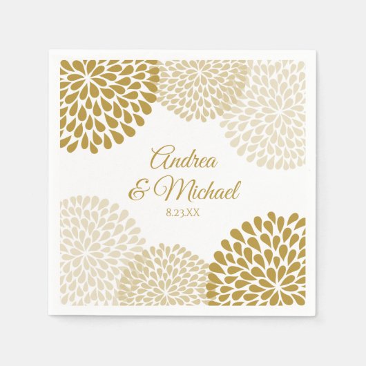 金ゴールド&シャンパンフローラ結婚ズナプキン スタンダードカクテルナプキン (正面)