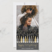 金ゴールド&シルバーのバブモダンリーボトルの新年の写真 シーズンカード (正面)