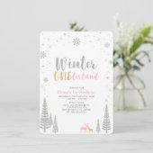 金ゴールド&シルバーウィンターオネダーランド1歳の誕生日パーティー 招待状 (スタンド正面)