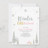 金ゴールド&シルバーウィンターオネダーランド1歳の誕生日パーティー 招待状 (正面)