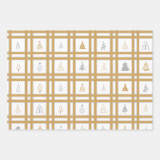 金ゴールド&シルバークリスマスツリーラッピング紙シート ラッピングペーパーシート