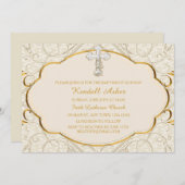 金ゴールド&シルバークロスバプテスマ《キリスト教》洗礼式や命名式招待状 招待状 (正面/裏面)