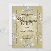 金ゴールド&シルバーグリッタークリスマスホリデーパーティ 招待状 (正面)