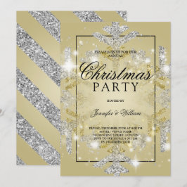 金ゴールド&シルバーグリッタークリスマスホリデーパーティ 招待状