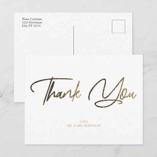 金ゴールド&シルバーグリッターシックブラックサンキューユーカスタム ポストカード (正面/裏面)