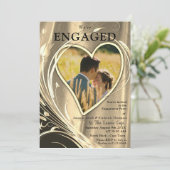 金ゴールド&シルバーサテン&金ゴールドフラワー婚約 招待状 (スタンド正面)