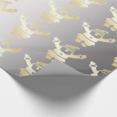 金ゴールド&シルバーサンタクロースクリスマスパターン ラッピングペーパー (角)