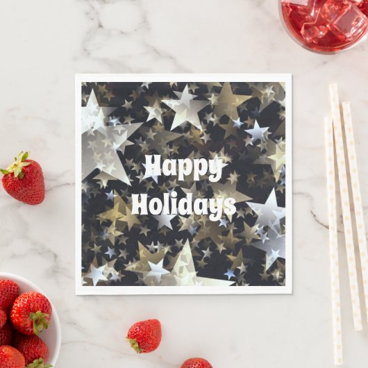 金ゴールド&シルバースターズオンブラックホリデイ標準ナプキンズ スタンダードランチョンナプキン (インサイチュ)