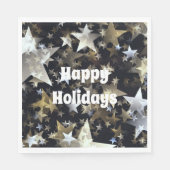 金ゴールド&シルバースターズオンブラックホリデイ標準ナプキンズ スタンダードランチョンナプキン (正面)