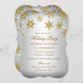 金ゴールド&シルバースノーフレーククリスマスホリデーパーティー 招待状 (正面/裏面)