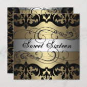 金ゴールド&シルバーダマスクスウィート16誕生日招待状 招待状 (正面/裏面)