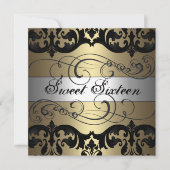 金ゴールド&シルバーダマスクスウィート16誕生日招待状 招待状 (正面)