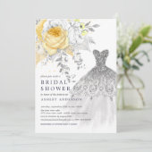 金ゴールド&シルバーフローラ結婚ズドレスブライダルシャワー 招待状 (スタンド正面)