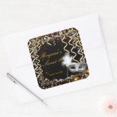 金ゴールド&シルバーマスカレードマスク誕生日パーティー スクエアシール (封筒)