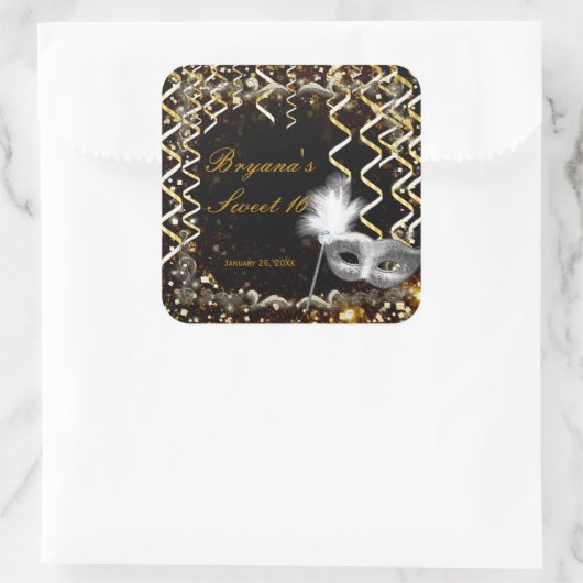 金ゴールド&シルバーマスカレードマスク誕生日パーティー スクエアシール (バッグ)