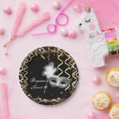 金ゴールド&シルバーマスカレードマスク誕生日パーティー ペーパープレート (パーティー)