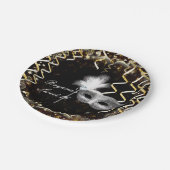 金ゴールド&シルバーマスカレードマスク誕生日パーティー ペーパープレート (アングル)