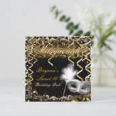 金ゴールド&シルバーマスカレードマスク誕生日パーティー 招待状 (スタンド正面)