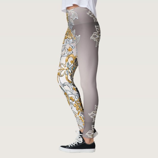 金ゴールド&シルバーレーステプストリー万華鏡のように千変万化するパターン レギンス (左)