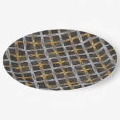 金ゴールド、シルバー、および黒のレースパターン ペーパープレート (アングル)