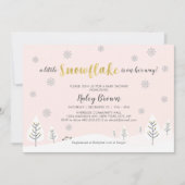 金ゴールド、シルバー&ピンクウィンターワンダーランド赤ちゃんシャワー 招待状 (正面)