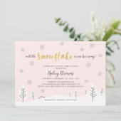 金ゴールド、シルバー&ピンクウィンターワンダーランド赤ちゃんシャワー 招待状 (スタンド正面)