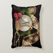 金ゴールド，シルバー，ブラックモノグラムホリデイ アクセントクッション (正面(垂直))