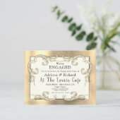 金ゴールド – シルバー – 真鍮ヴィンテージデコール婚約 インビテーションポストカード (スタンド正面)