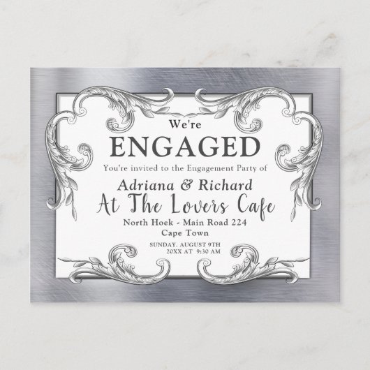 金ゴールド – シルバー – 真鍮ヴィンテージデコール婚約 インビテーションポストカード (正面)