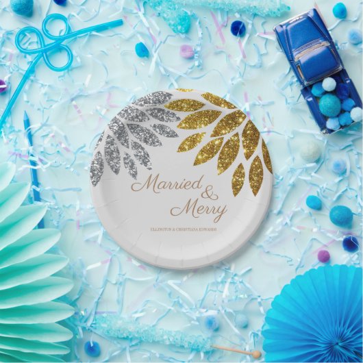 金ゴールド·シルバ結婚したー·アンド·メリー·クリスマス·パーティー ペーパープレート (パーティー)