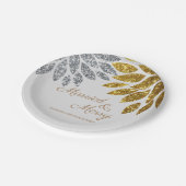 金ゴールド·シルバ結婚したー·アンド·メリー·クリスマス·パーティー ペーパープレート (アングル)