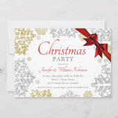 金ゴールド&シンプルシルバースノーフレーククリスマスホリデイ 招待状 (正面)