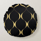 金ゴールド,シンプル,モダン，豪華な波線グラフィック ラウンドクッション (正面)