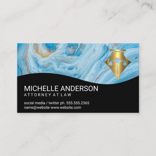 金ゴールド |ジャスティススケールロゴ |大理石(青) 名刺 (正面)