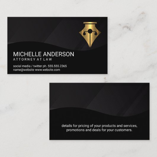 金ゴールド | ジャスティススケールロゴ | 黒い線パターン 名刺 (正面/裏面)