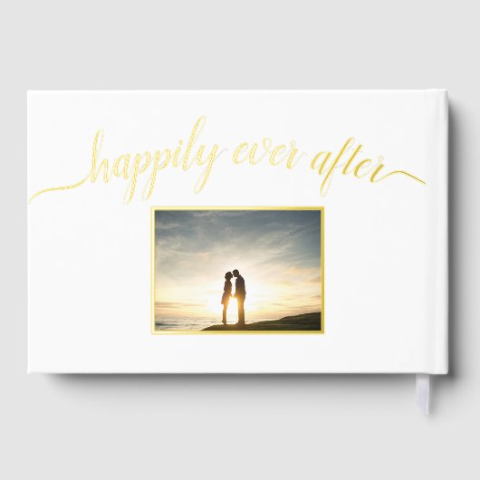 金ゴールド・スクリプト写真の後に幸せ結婚に ゲストブック (裏面)