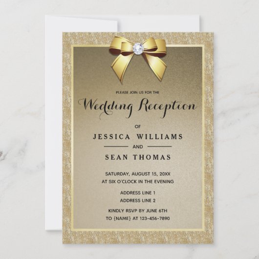 金ゴールド&スタイリッシュジェムウェディングレセプション 招待状 (正面)