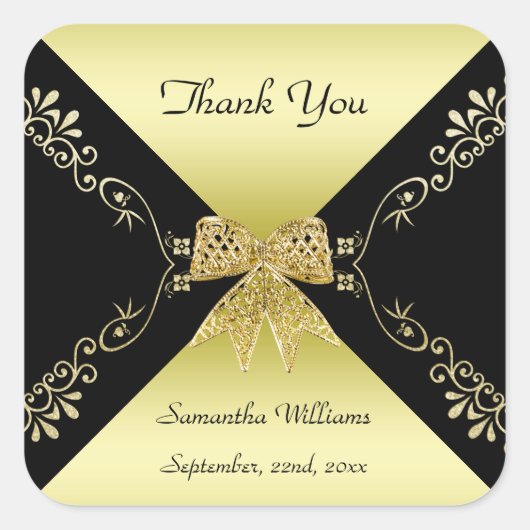 金ゴールド&スタイリッシュブラック装飾弓ありがとう スクエアシール (正面)